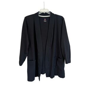 Isaac Mizrahi Live Essentials Black Open Front Cardigan 3X A374242 Pocketed Knit